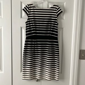 Loft Black and Cream Striped Scuba Knit Dress